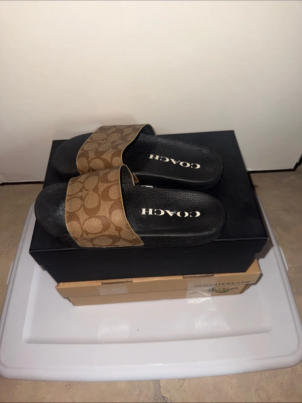 Coach Designer Udele Brown Black Monogram Logo Signature Slide Sandals Women 8
